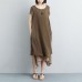 fine long cotton dresses plus size False Two-piece Short Sleeve Coffee Plain Dress