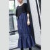 blue cotton dresses oversized patchwork cotton clothing dresses 2018 Fishtail maxi dresses