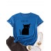 Women Kiss Cat Print O  Neck Short Sleeve Casual T  Shirt