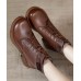 Brown Cowhide Leather Boots Cross Strap Ankle boots