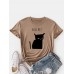 Women Kiss Cat Print O  Neck Short Sleeve Casual T  Shirt