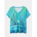 Women Dragonfly Plant Print V  Neck Leisure Short Sleeve T  Shirt
