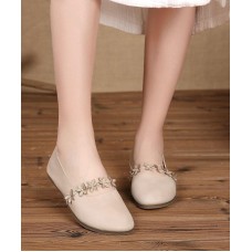 Fine Flats Beige Cowhide Leather Penny Loafers
